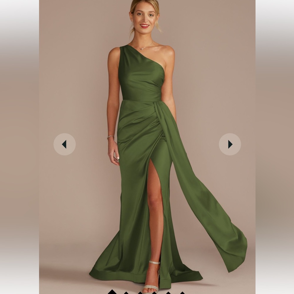 Martini Olive - one-shoulder stretch satin bridesmaid dress